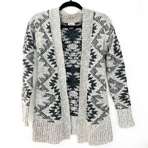 cardigan sweater Aztec cableknit gray womens XS fair isle